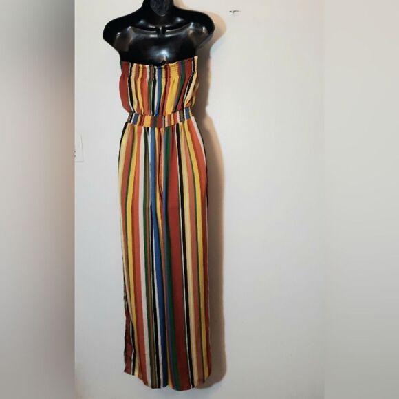 Forever 21 silky striped strapless jumpsuit - Picture 2 of 6